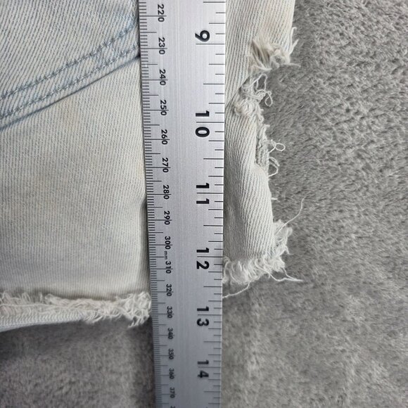 Womens Rue+ Blue Denim Shorts Distressed Happy Face Applique Cut Off Hem Size 20 - Picture 10 of 11